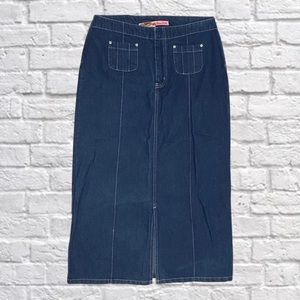 Y2k Low Rise Dark Denim Maxi Skirt
